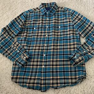 Aeropostale Shirt Mens Size Medium Flannel Teal Blue Plaid Long Sleeve Cotton